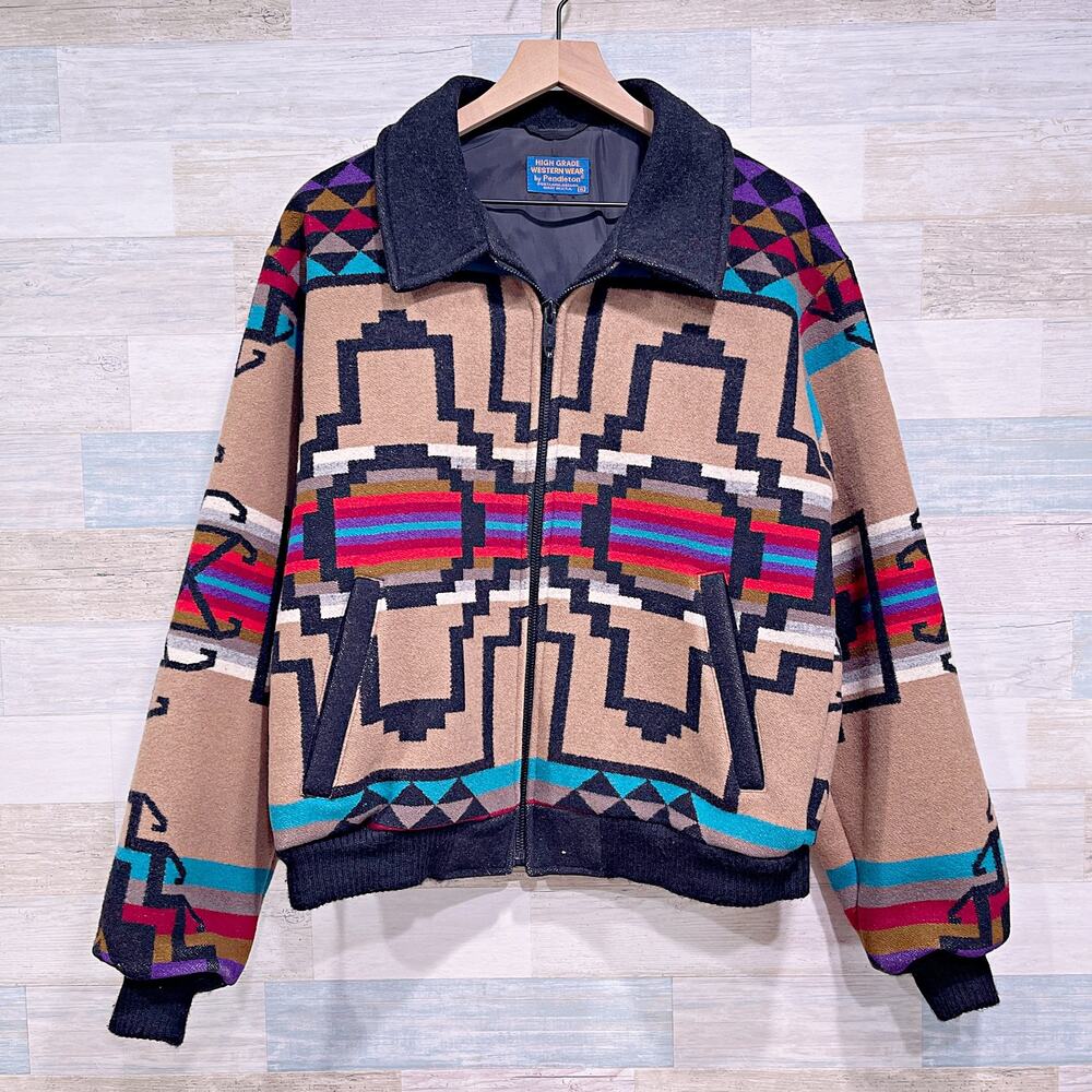 Pendleton High Grade Western Wear Wool Jacket Aztec Vintage USA Mens Medium